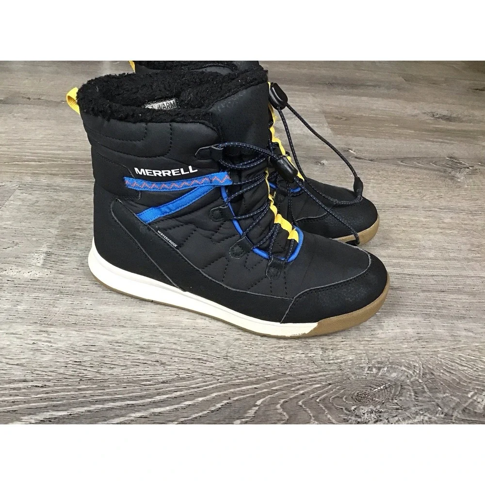 Merrell Youth Snow Crush 3.0 MK266123 Waterproof Black Fur Snow Boots Size 5 M